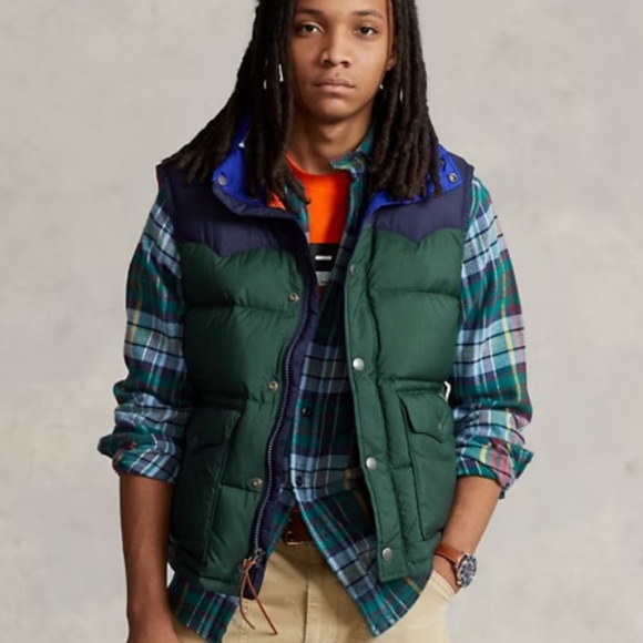 Polo Ralph Lauren Water-Repellent Down Western Vest New Forest/Newport Navy M - Picture 1 of 16